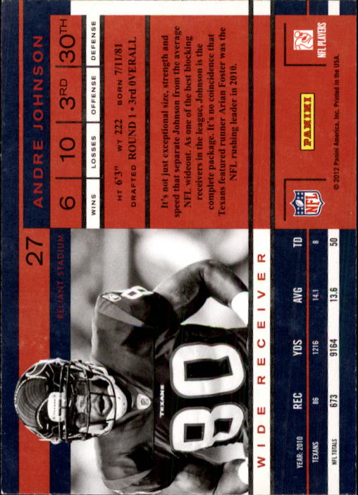 2011 Playoff Contenders #27 Andre Johnson back image