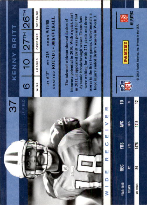 2011 Playoff Contenders #37 Kenny Britt back image