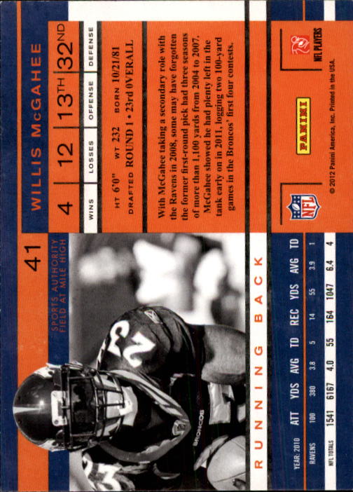 2011 Playoff Contenders #41 Willis McGahee back image