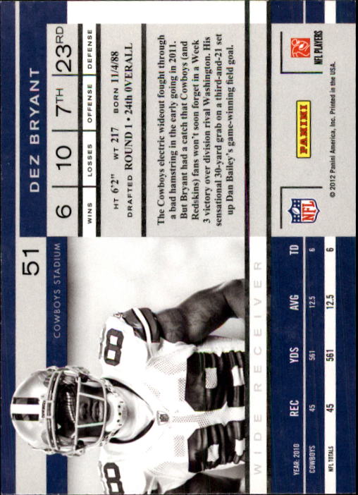 2011 Playoff Contenders #51 Dez Bryant back image