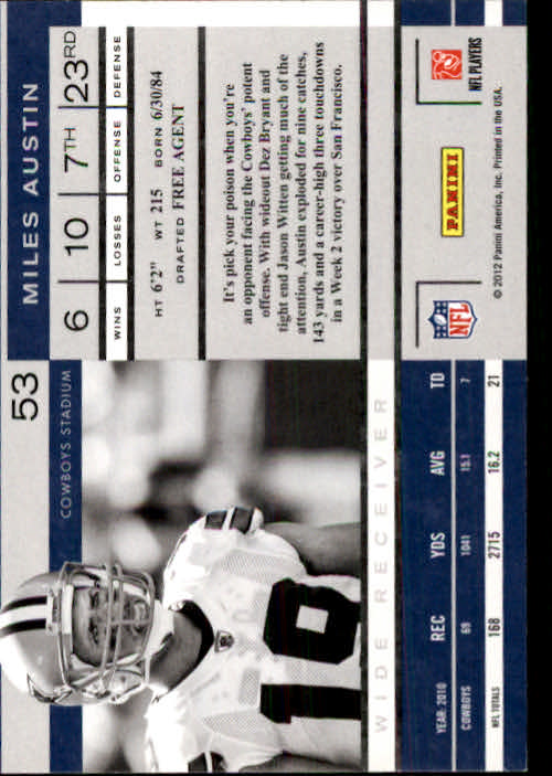 2011 Playoff Contenders #53 Miles Austin back image