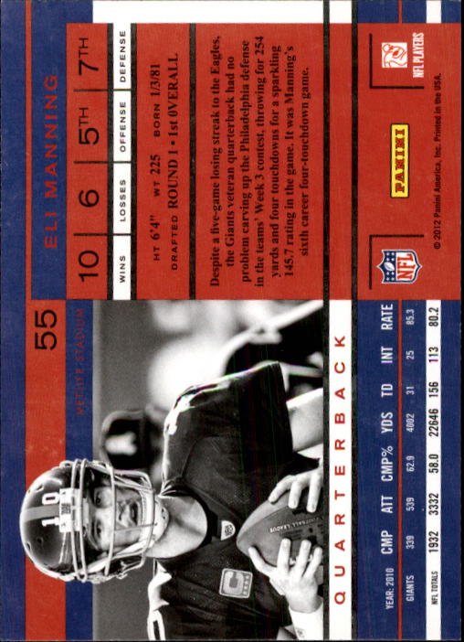 2011 Playoff Contenders #55 Eli Manning back image