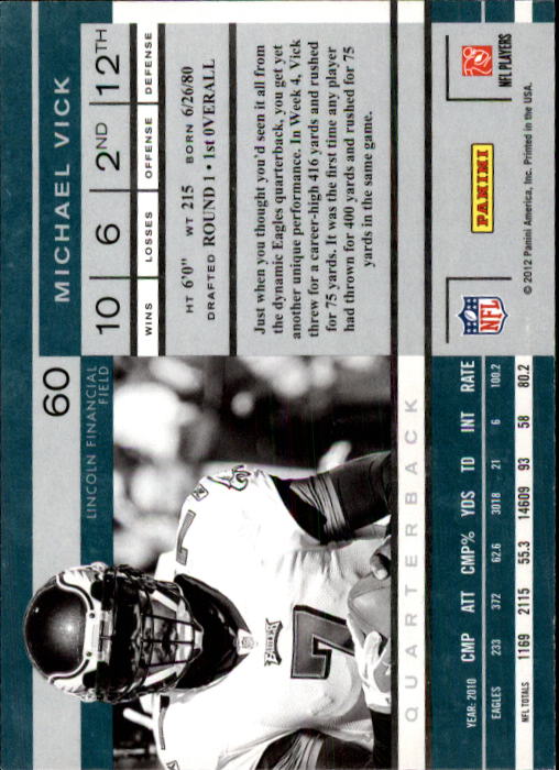 2011 Playoff Contenders #60 Michael Vick back image