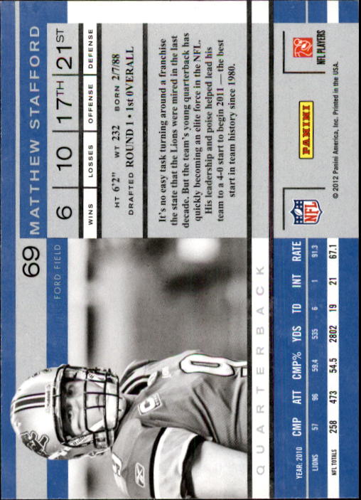 2011 Playoff Contenders #69 Matthew Stafford back image
