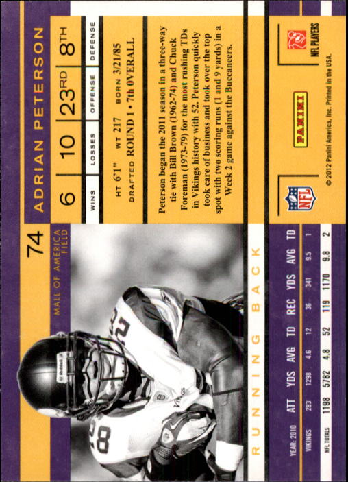 2011 Playoff Contenders #74 Adrian Peterson back image