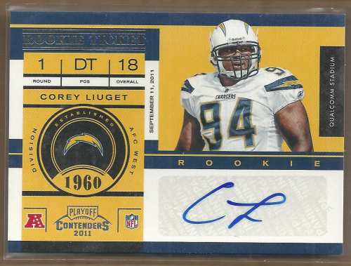 2011 Playoff Contenders #121 Corey Liuget RC Auto - ROOKIE CARD. rookie card picture