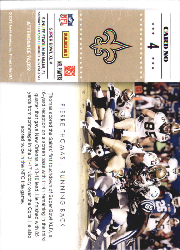 2011 Playoff Contenders Super Bowl Tickets #4 Pierre Thomas back image