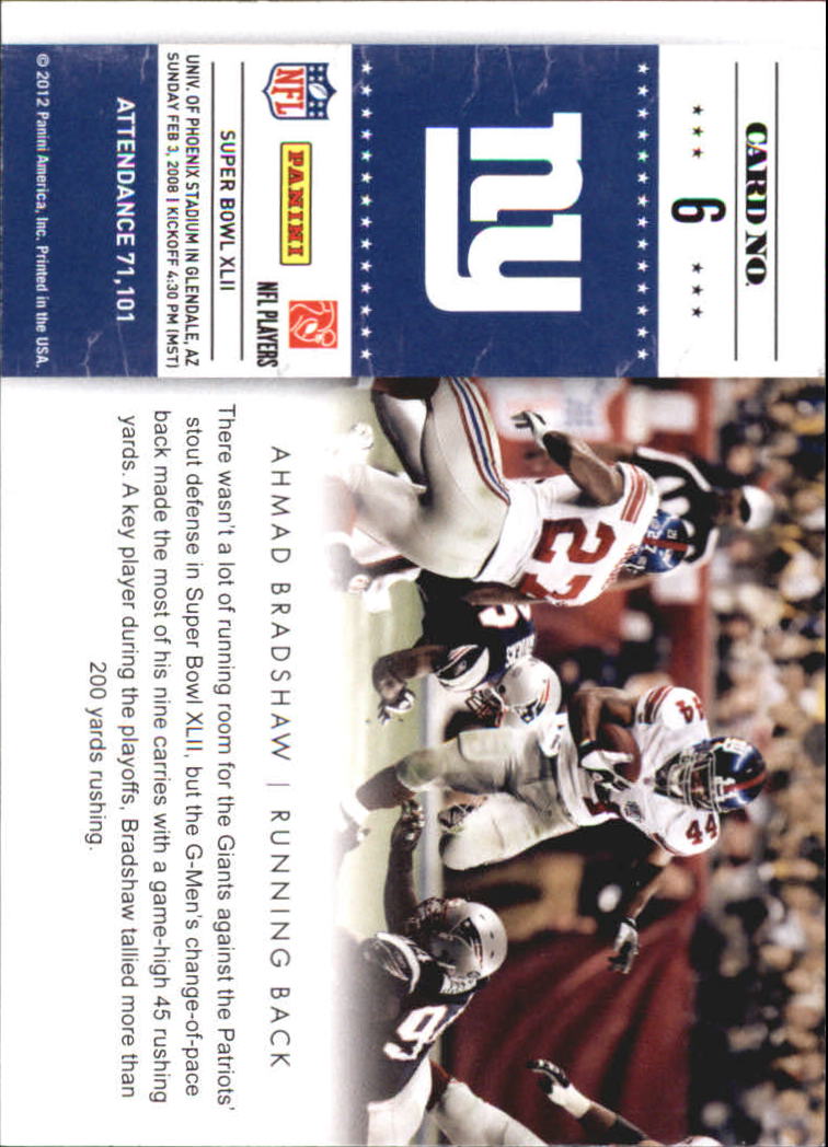 2011 Playoff Contenders Super Bowl Tickets #6 Ahmad Bradshaw back image