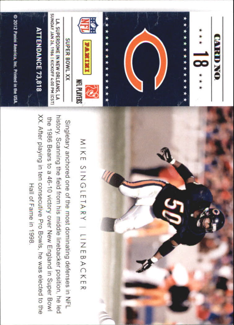 2011 Playoff Contenders Super Bowl Tickets #18 Mike Singletary back image