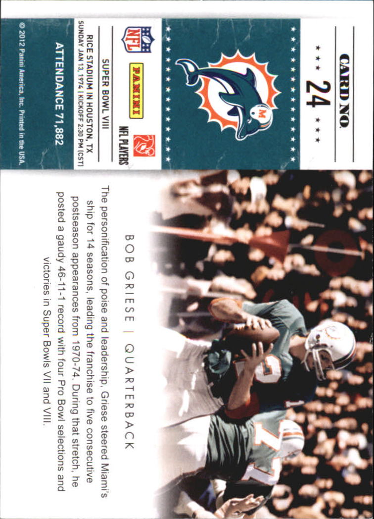 2011 Playoff Contenders Super Bowl Tickets #24 Bob Griese back image