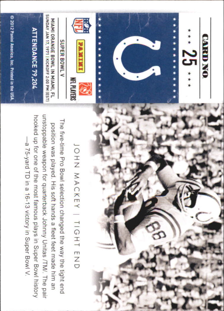 2011 Playoff Contenders Super Bowl Tickets #25 John Mackey back image