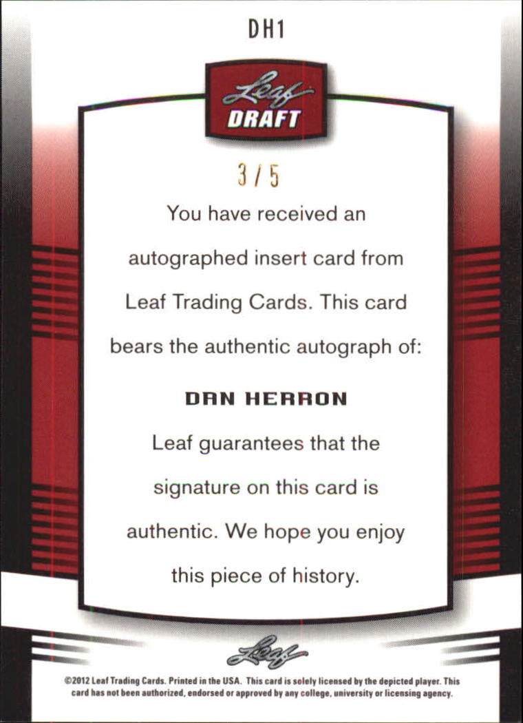 2012 Leaf Metal Draft Prismatic Red #DH1 Dan Herron back image
