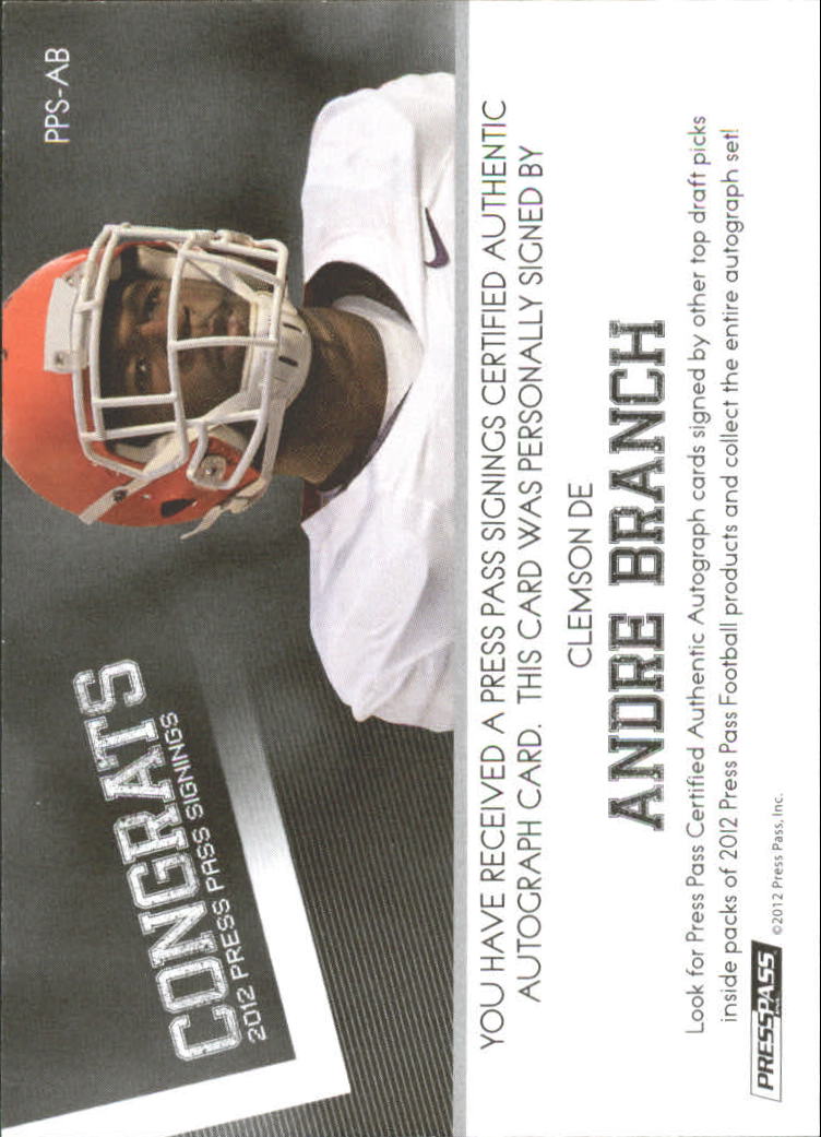 2012 Press Pass Autographs Silver #PPSAB Andre Branch back image