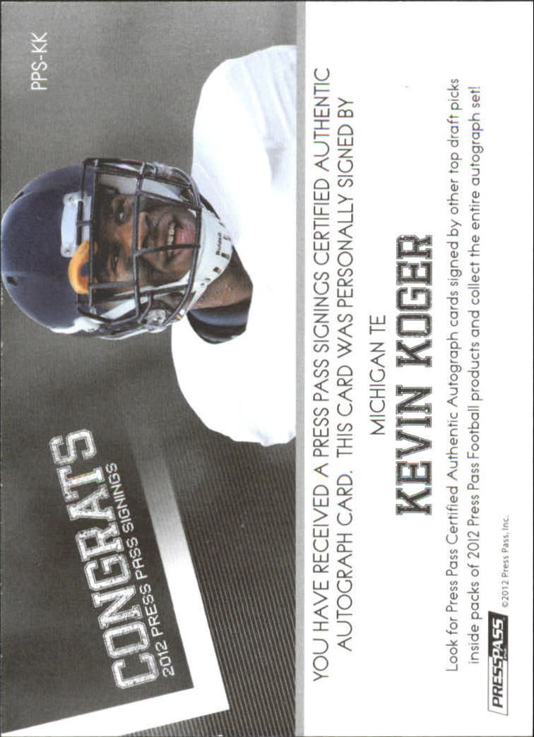 2012 Press Pass Autographs Silver #PPSKK Kevin Koger back image