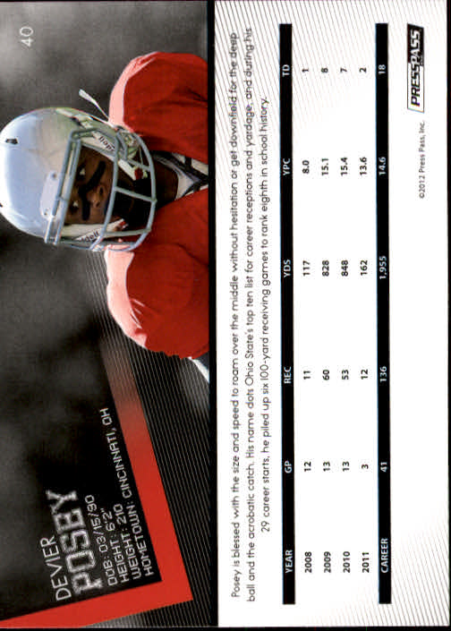 2012 Press Pass #40 DeVier Posey back image