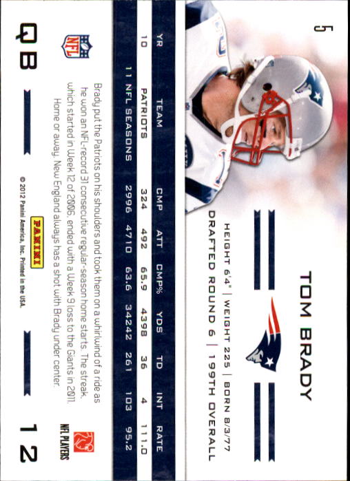 2011 Totally Certified #5 Tom Brady back image