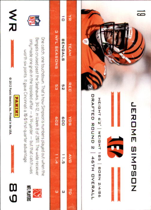2011 Totally Certified #19 Jerome Simpson back image