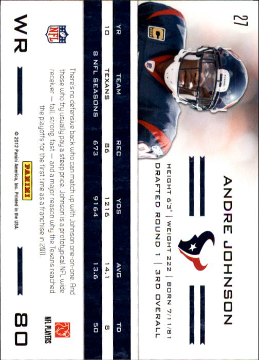 2011 Totally Certified #27 Andre Johnson back image