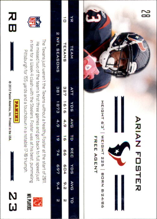 2011 Totally Certified #28 Arian Foster back image