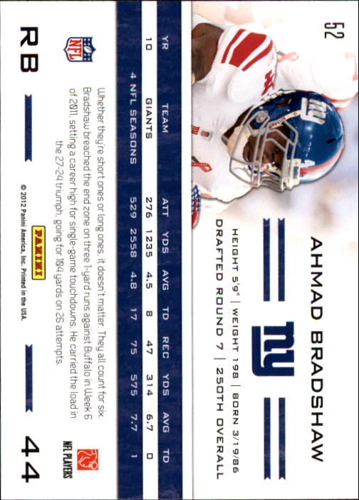 2011 Totally Certified #52 Ahmad Bradshaw back image