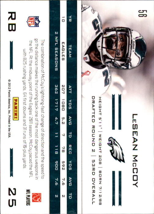 2011 Totally Certified #56 LeSean McCoy back image