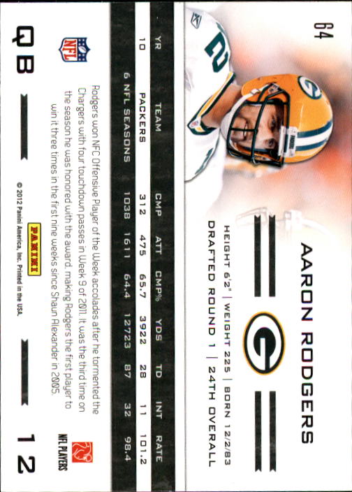 2011 Totally Certified #64 Aaron Rodgers back image