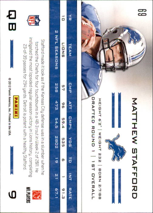 2011 Totally Certified #69 Matthew Stafford back image