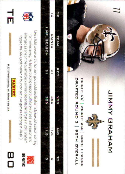 2011 Totally Certified #77 Jimmy Graham back image