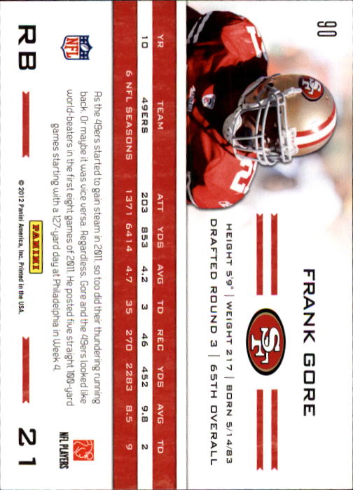 2011 Totally Certified #90 Frank Gore back image