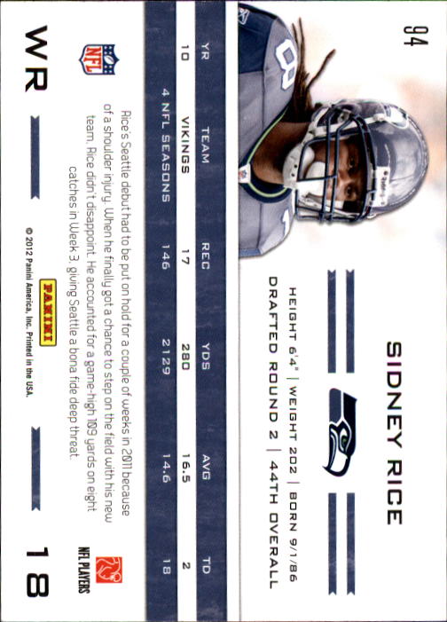 2011 Totally Certified #94 Sidney Rice back image
