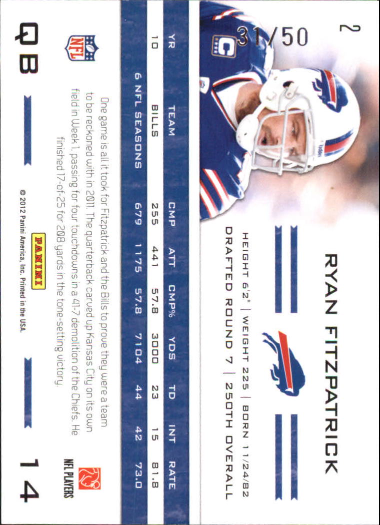 2011 Totally Certified Blue #2 Ryan Fitzpatrick back image
