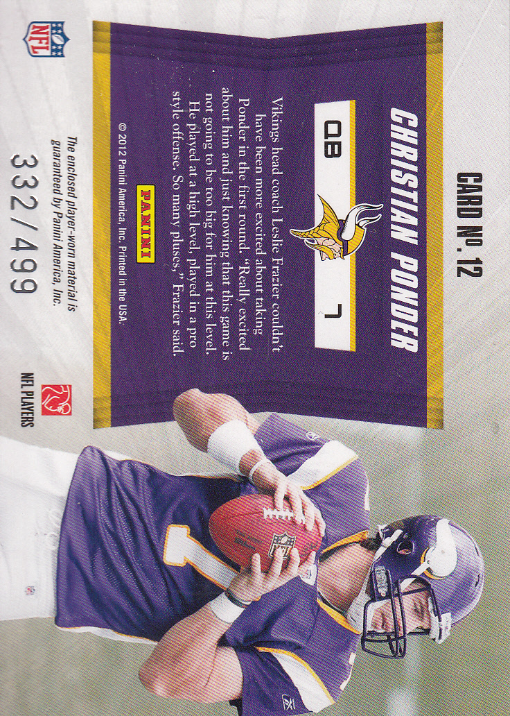 2011 Totally Certified Future Materials #12 Christian Ponder back image