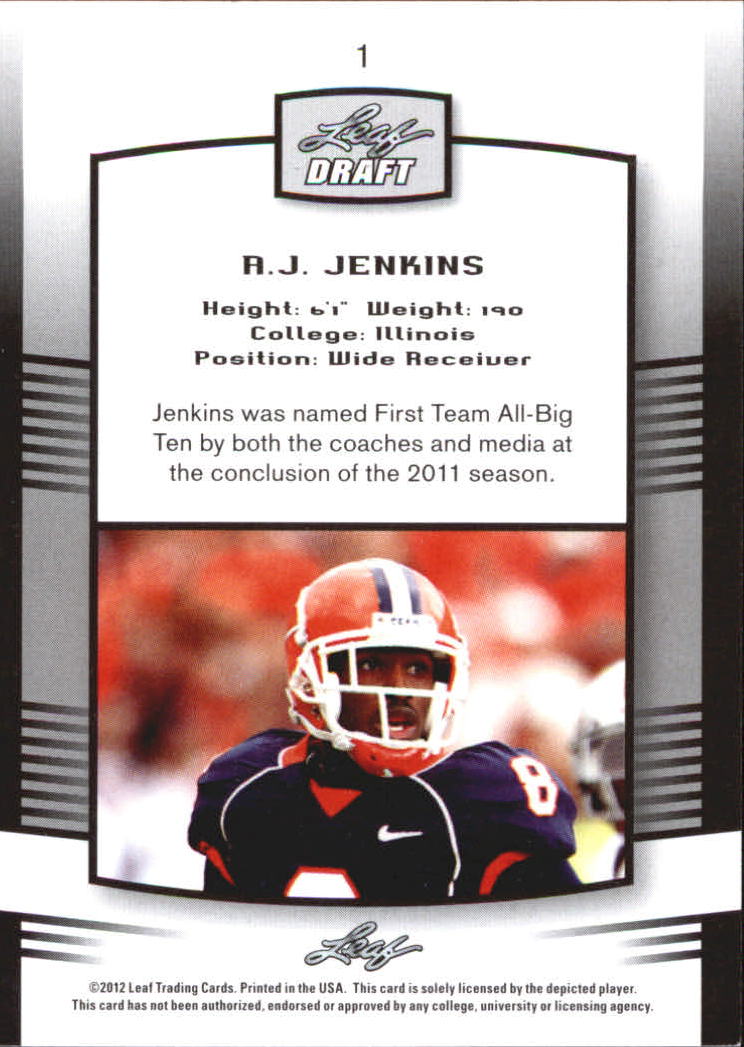 2012 Leaf Draft #1 A.J. Jenkins back image