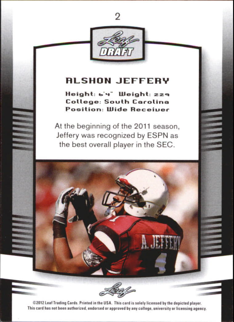 2012 Leaf Draft #2 Alshon Jeffery back image