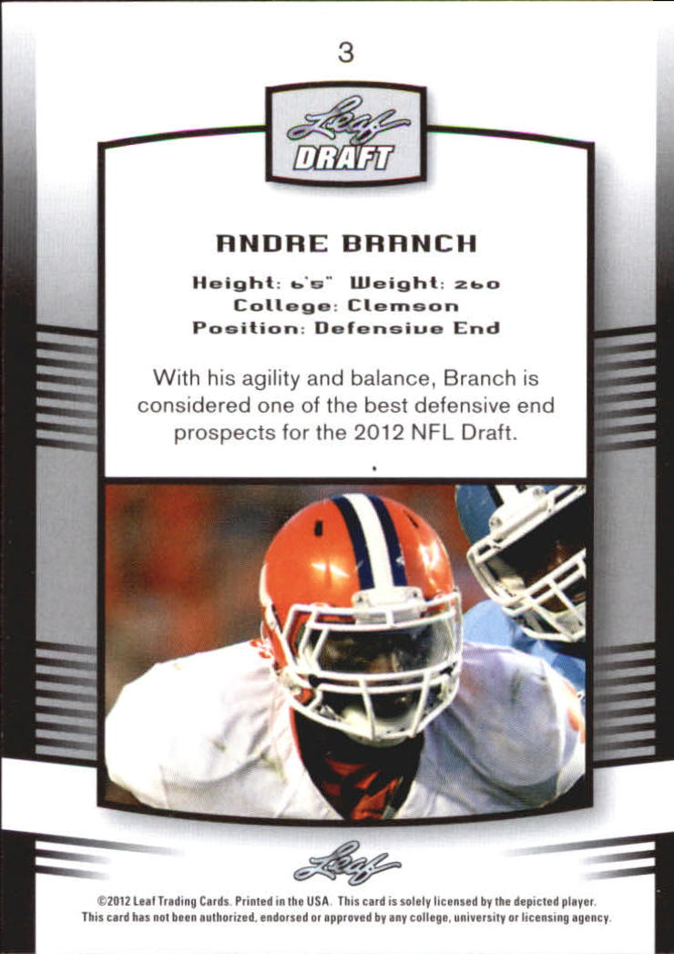 2012 Leaf Draft #3 Andre Branch back image