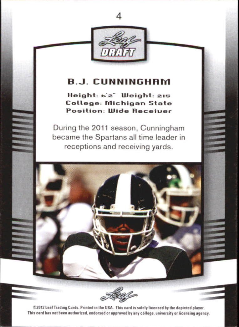 2012 Leaf Draft #4 B.J. Cunningham back image