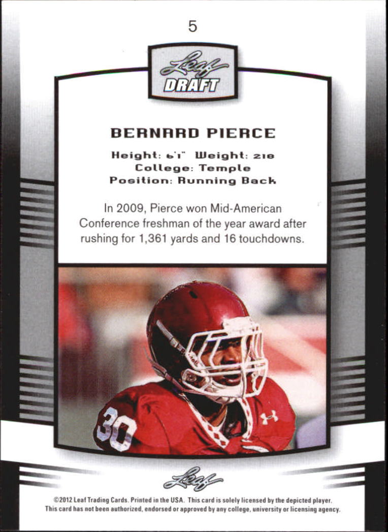 2012 Leaf Draft #5 Bernard Pierce back image