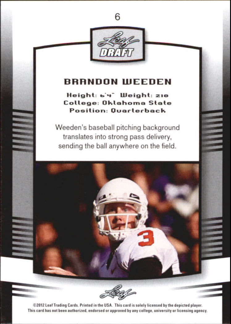 2012 Leaf Draft #6 Brandon Weeden back image