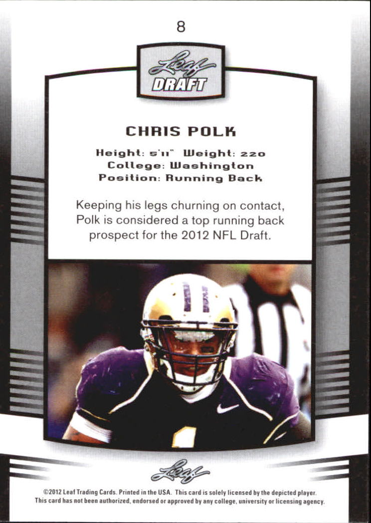 2012 Leaf Draft #8 Chris Polk back image
