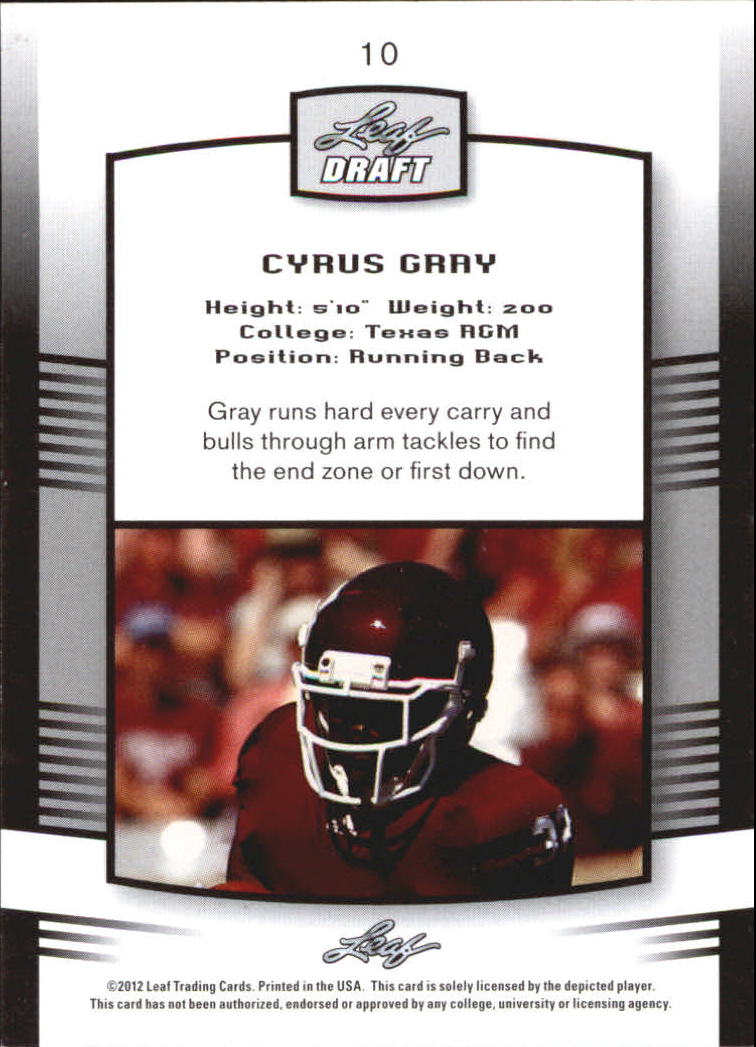 2012 Leaf Draft #10 Cyrus Gray back image
