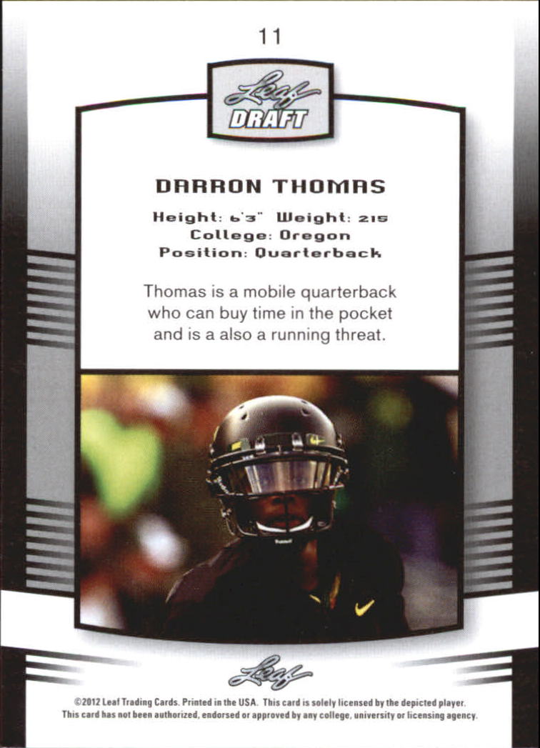 2012 Leaf Draft #11 Darron Thomas back image