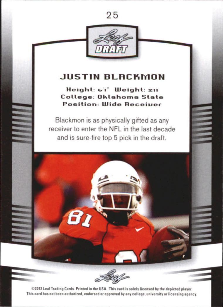 2012 Leaf Draft #25 Justin Blackmon back image