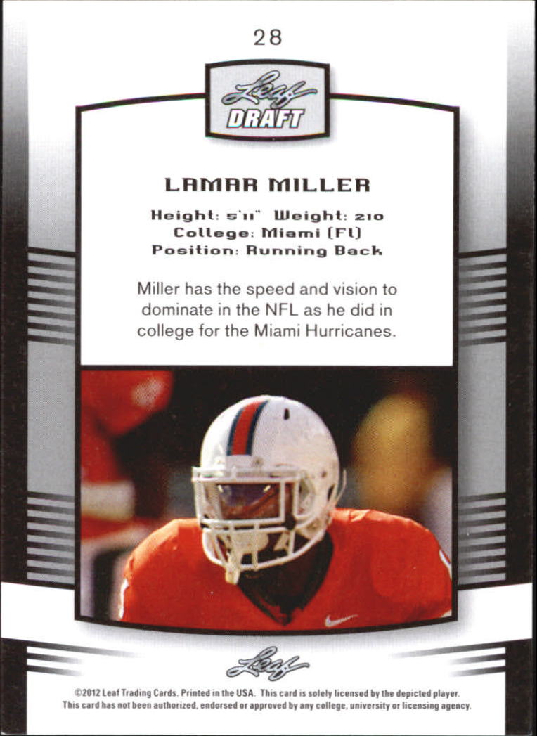 2012 Leaf Draft #28 Lamar Miller back image