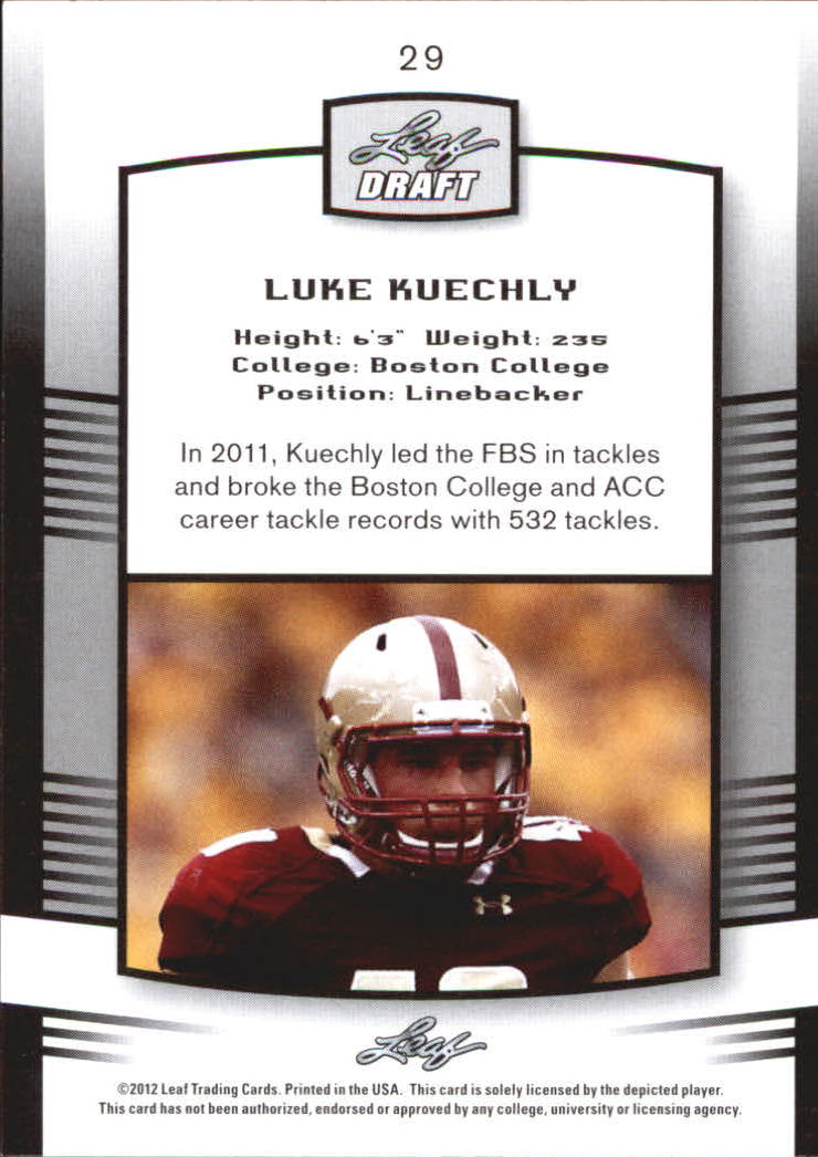 2012 Leaf Draft #29 Luke Kuechly back image