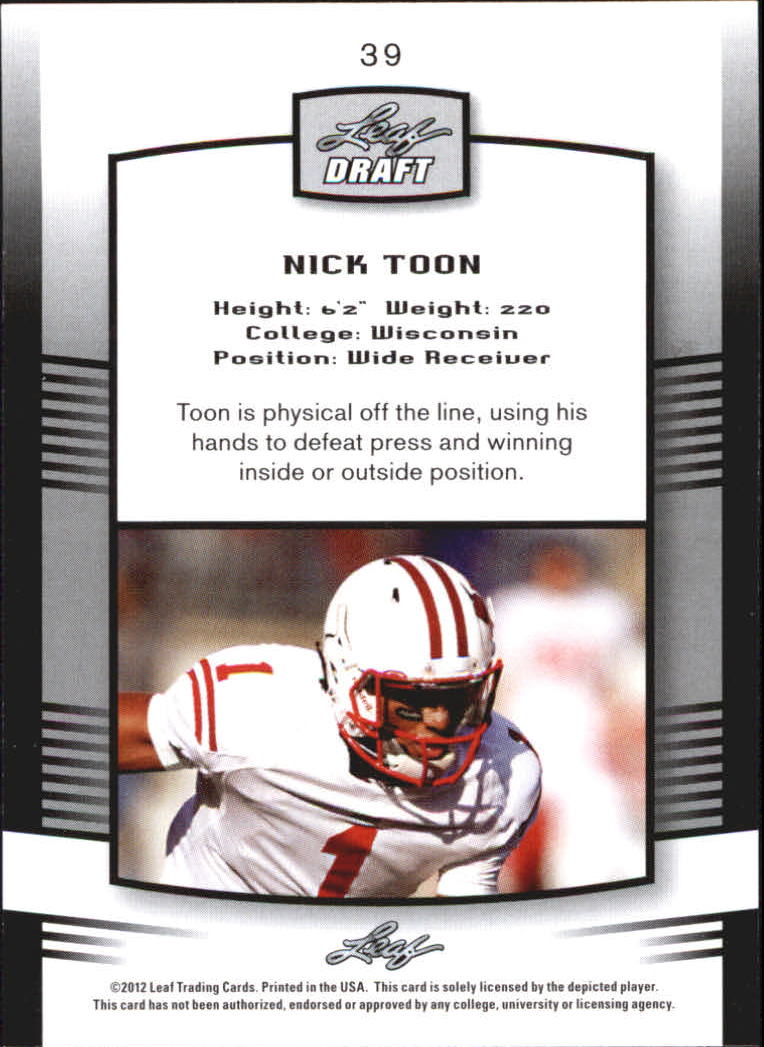 2012 Leaf Draft #39 Nick Toon back image