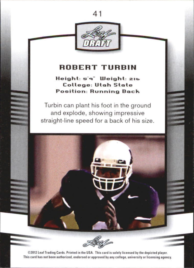 2012 Leaf Draft #41 Robert Turbin back image