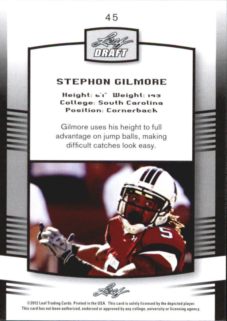 2012 Leaf Draft #45 Stephon Gilmore back image