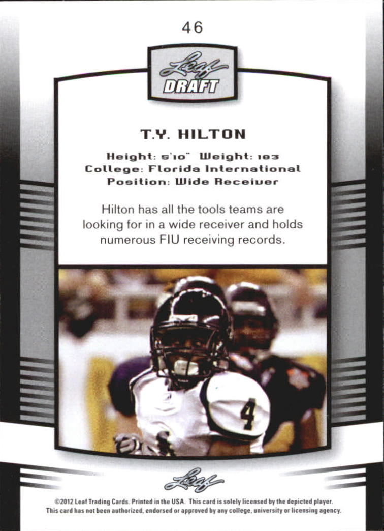 2012 Leaf Draft #46 T.Y. Hilton back image