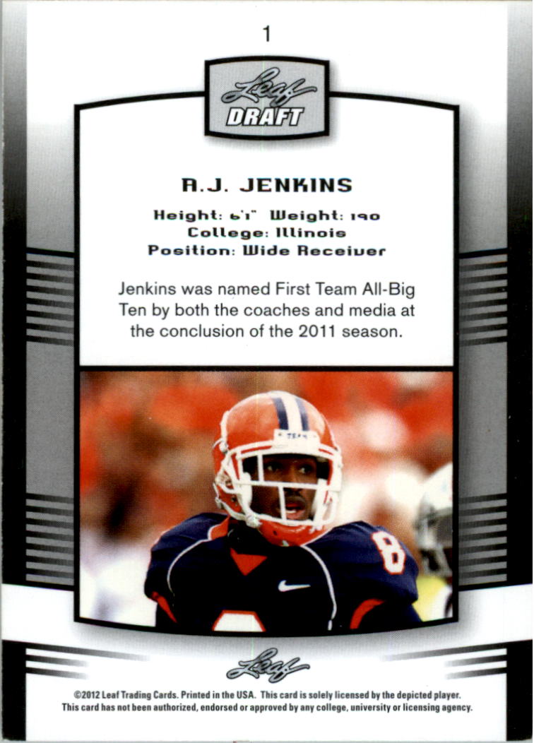 2012 Leaf Draft Blue #1 A.J. Jenkins back image