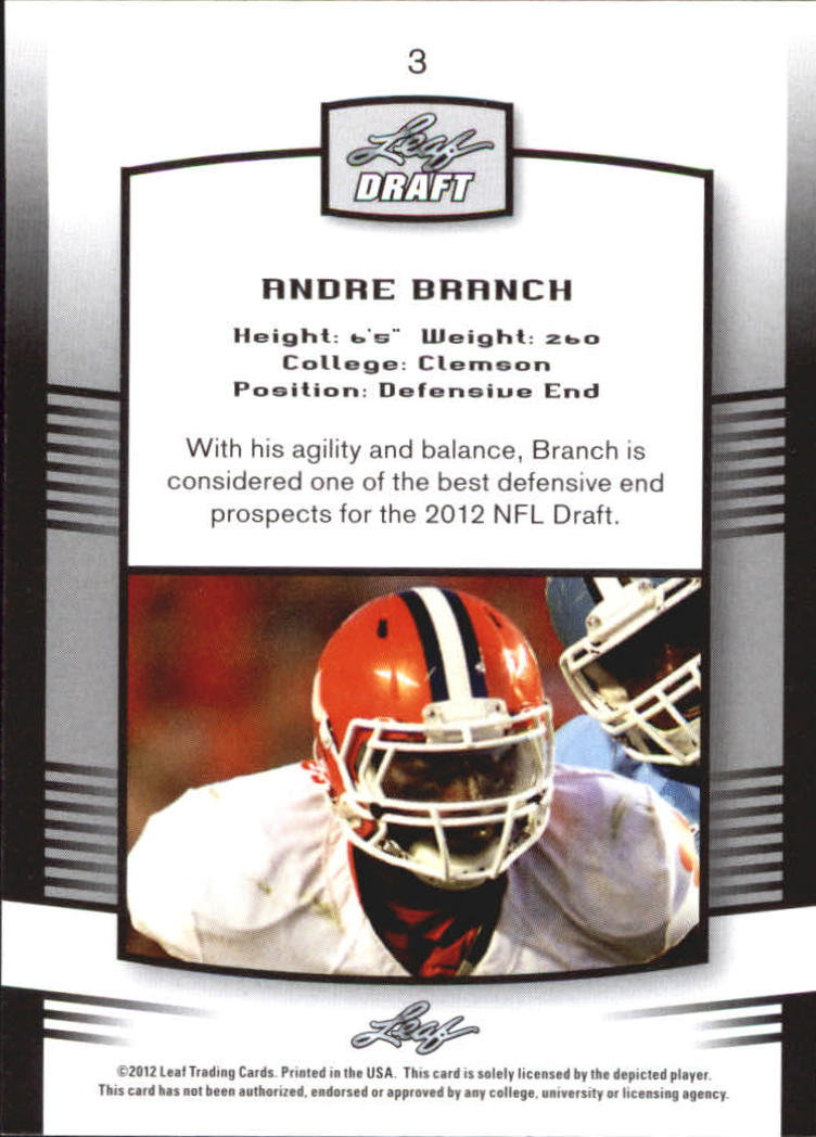 2012 Leaf Draft Blue #3 Andre Branch back image
